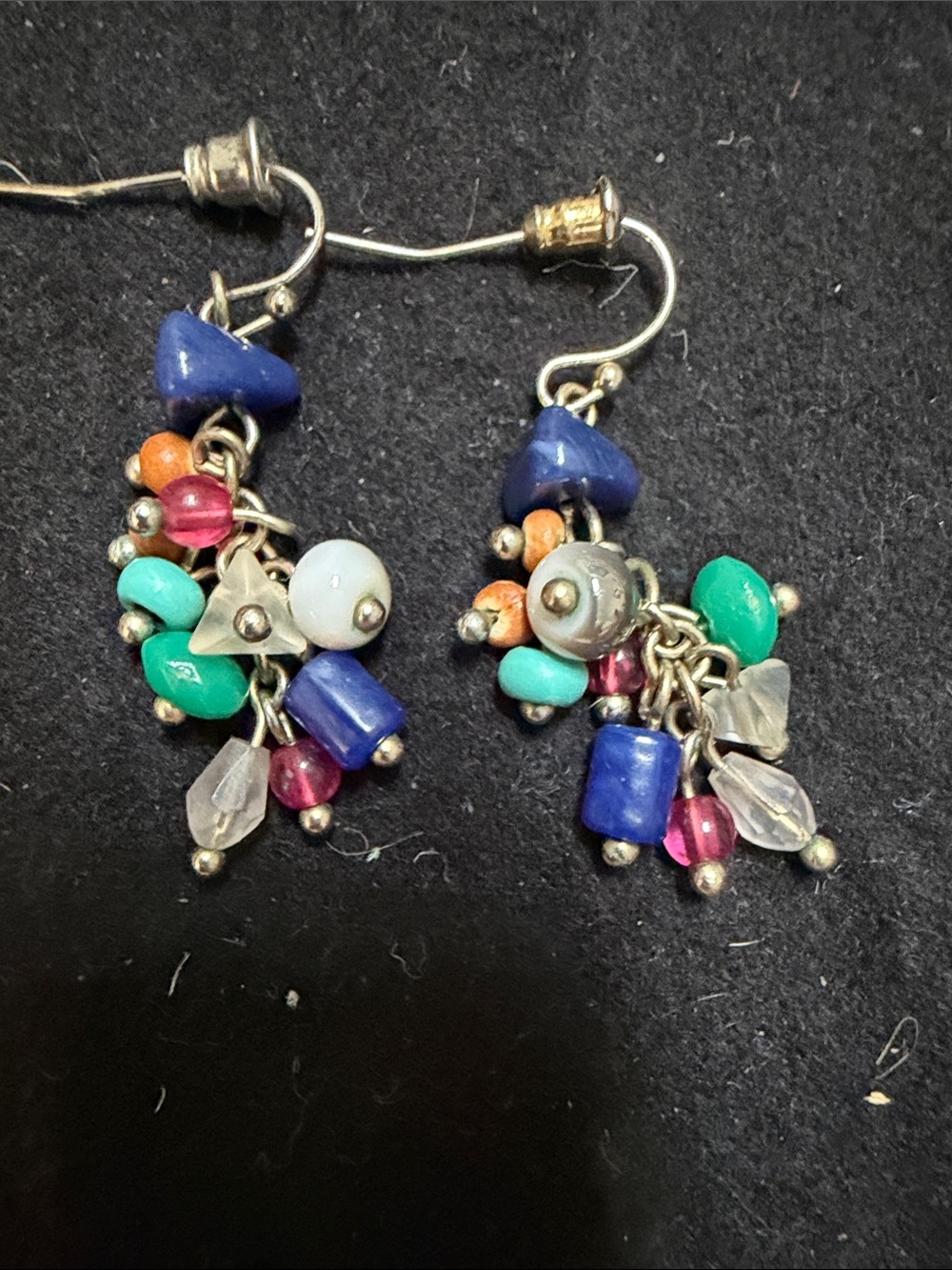 Source Unknown Blue Turquoise Pink Multicolor Cluster Dangle Earrings